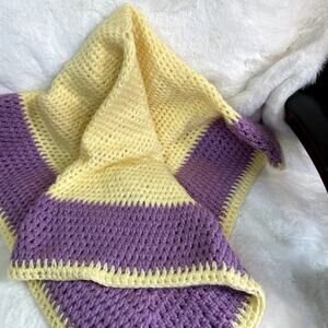 Baby Afghan 41 x 40" purple and yellow